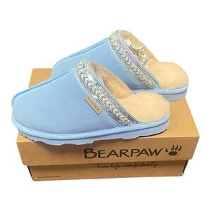 BEARPAW Tanya Suede Embellished Slipper Mule Color: Blue Bliss Size: 8